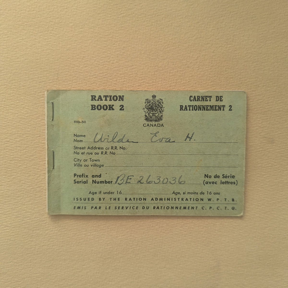Authentic WWII Canadian Ration Book