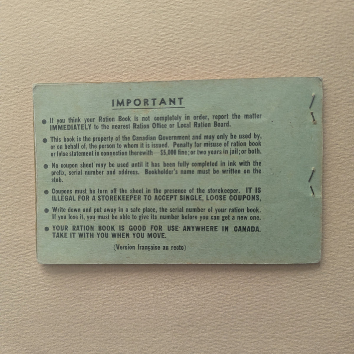 Authentic WWII Canadian Ration Book