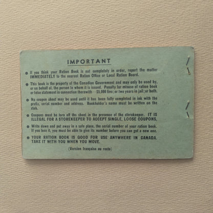 Authentic WWII Canadian Ration Book