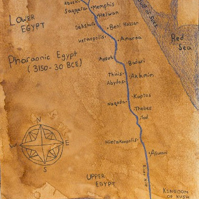 Ancient Egypt Map Print Watercolour Paper - Paths and PlacesAncient Egypt Map Print Watercolour Paper