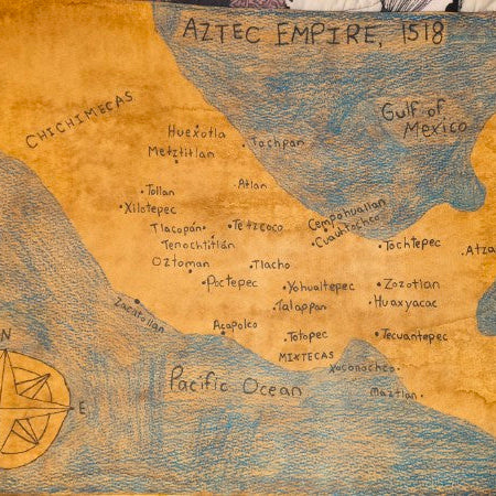 Aztec Empire Map Print Watercolour Paper - Paths and Places
