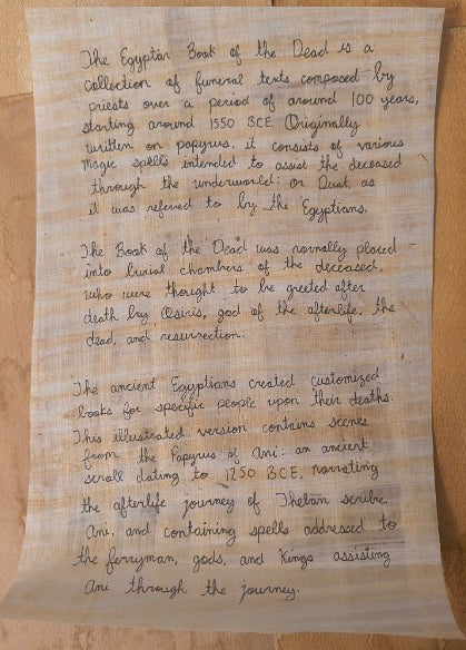 Papyrus with handwritten text on a wooden surface