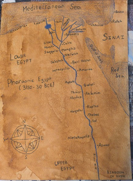 Ancient Egypt Map Print Watercolour Paper - Paths and PlacesAncient Egypt Map Print Watercolour Paper