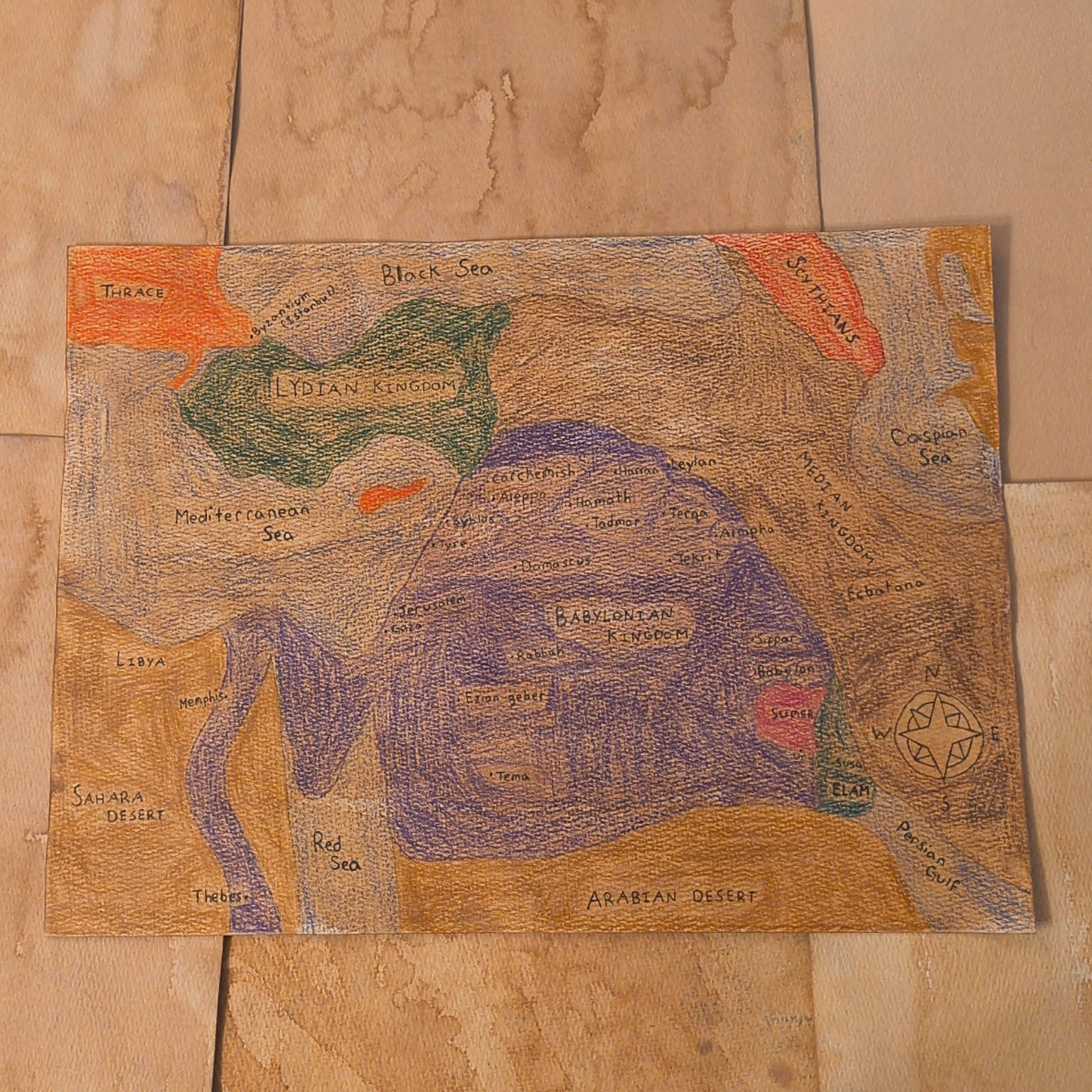 Babylonian Empire Map Print Watercolour Paper