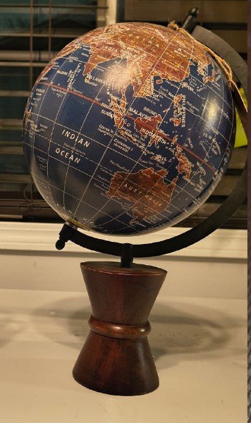 Handcrafted Globe: Wooden Stand - Paths and Places