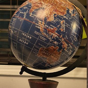 Handcrafted Globe: Wooden Stand - Paths and Places
