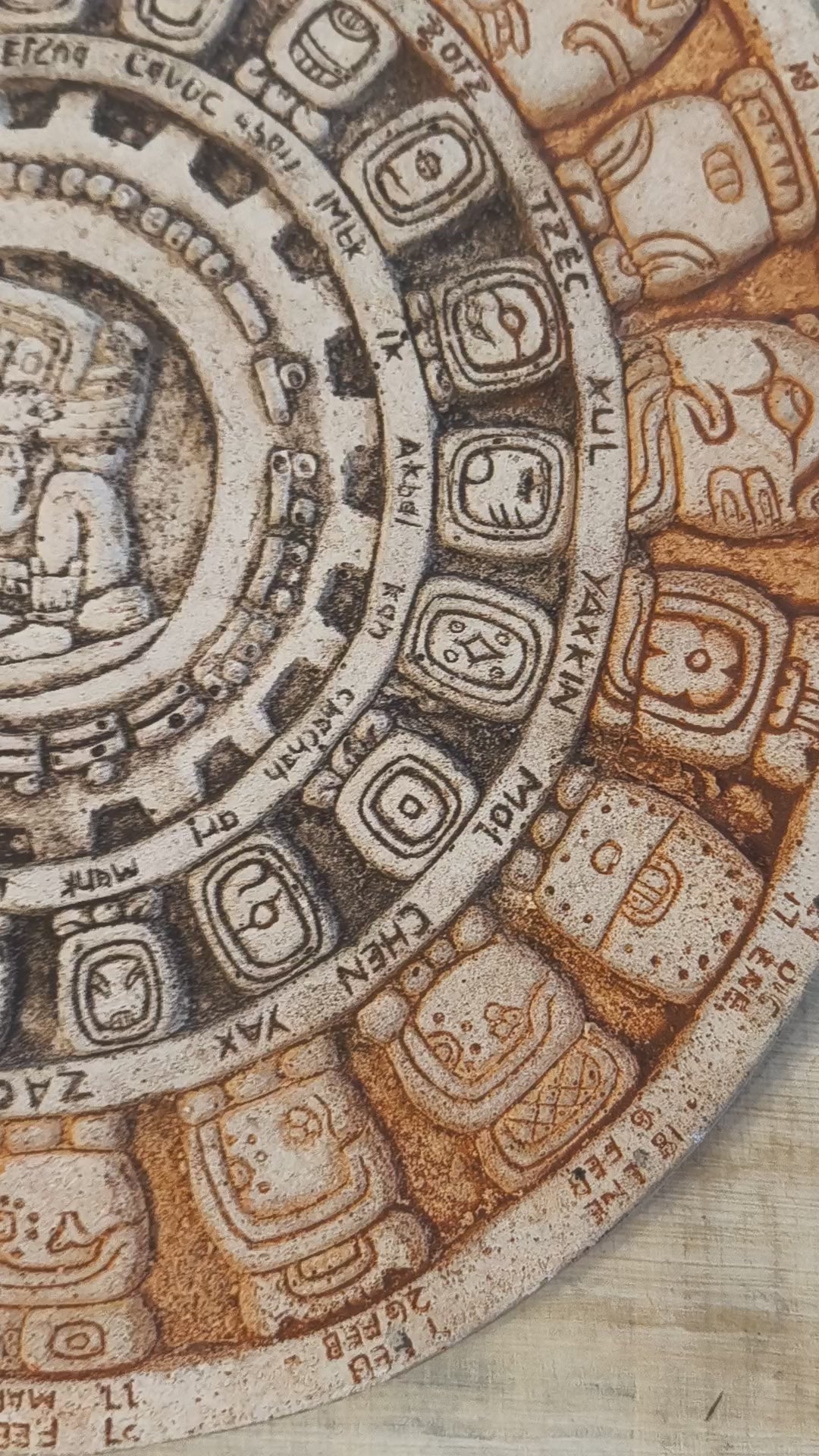 Carved Mayan Haab' Calendar With Glyphs