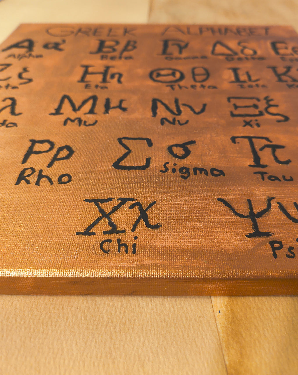 Greek Alphabet Print on Bronze Canvas
