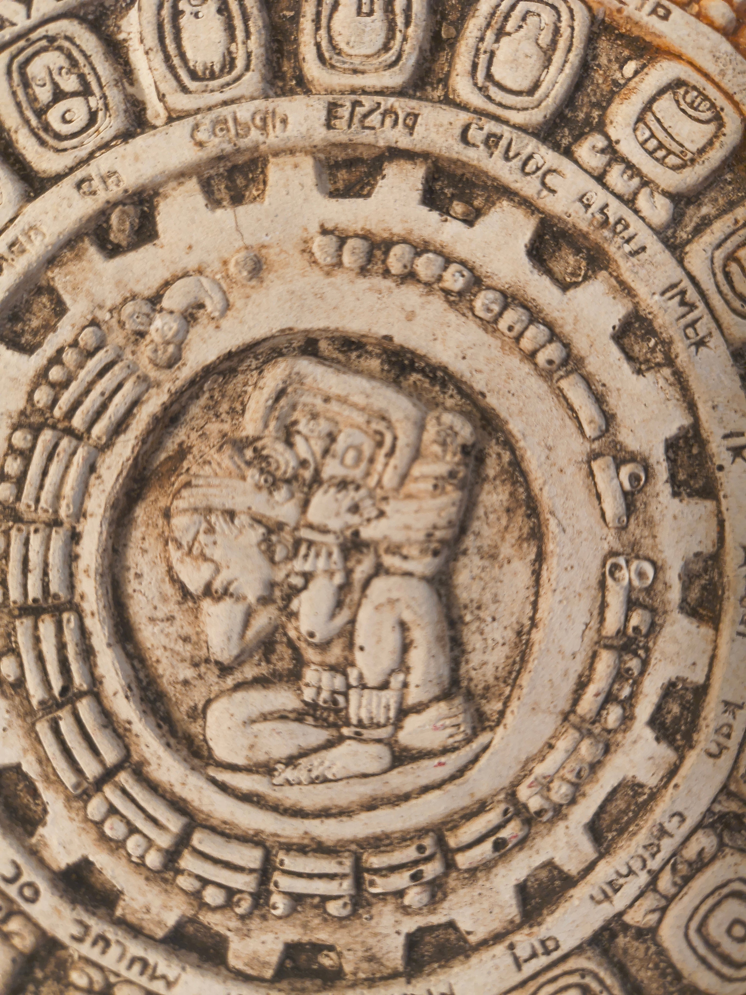 Carved Mayan Haab' Calendar With Glyphs