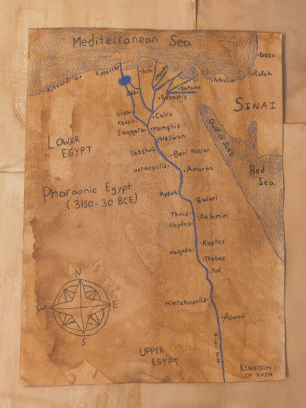 Ancient Egypt Map Print Watercolour Paper