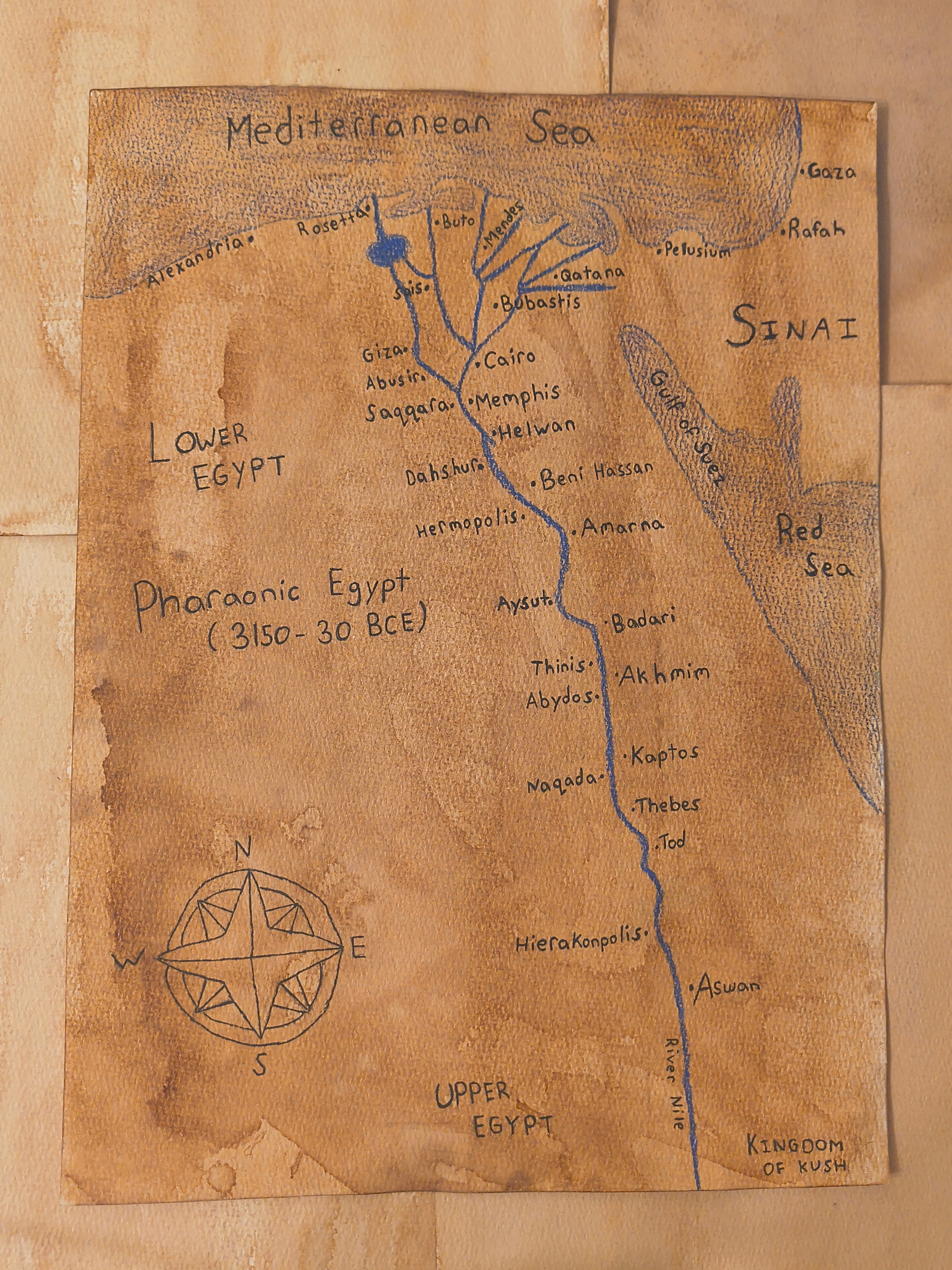 Ancient Egypt Map Print Watercolour Paper