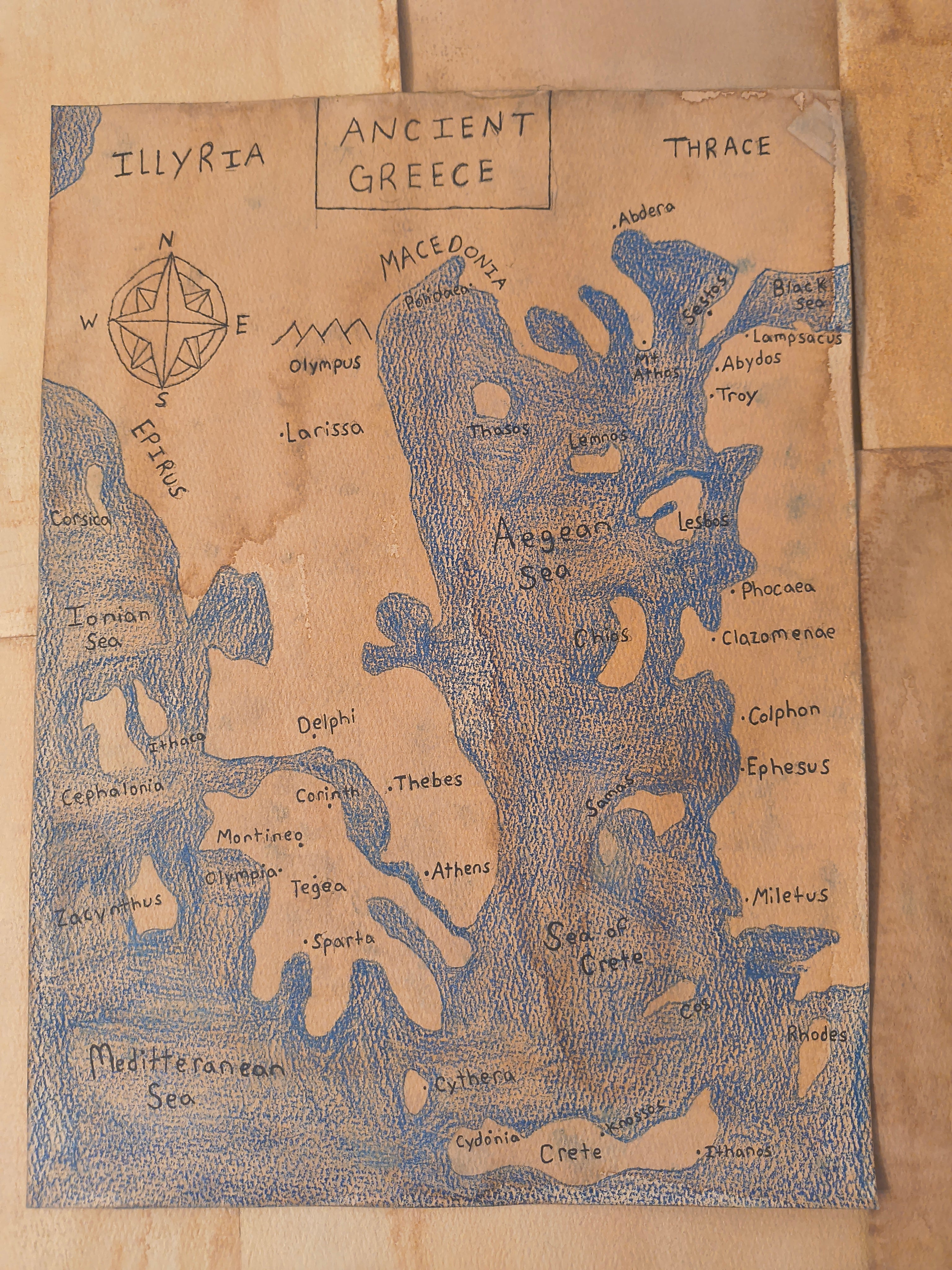 Ancient Greece Map Print Watercolour Paper
