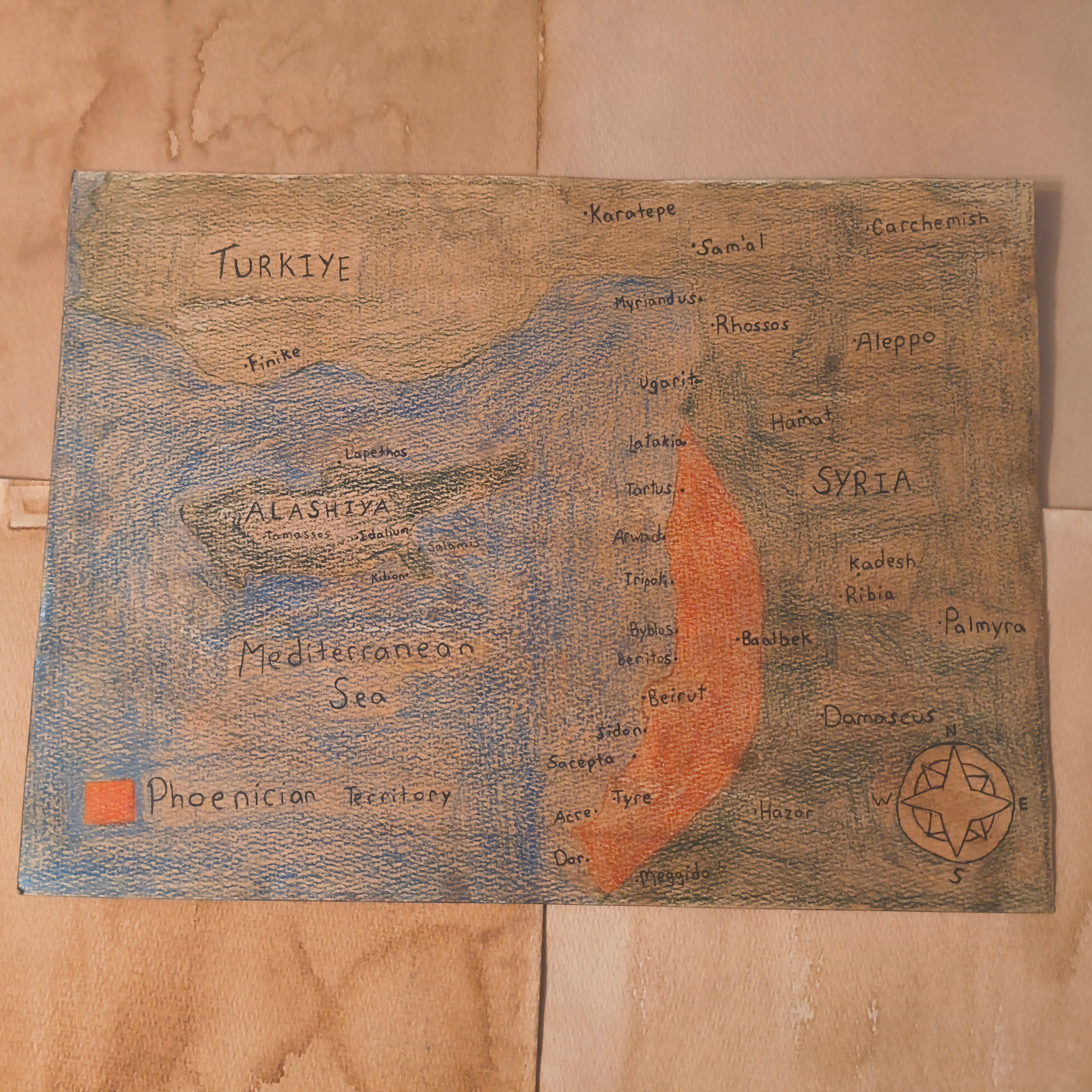 Phoenician Empire Map Print Watercolour Paper