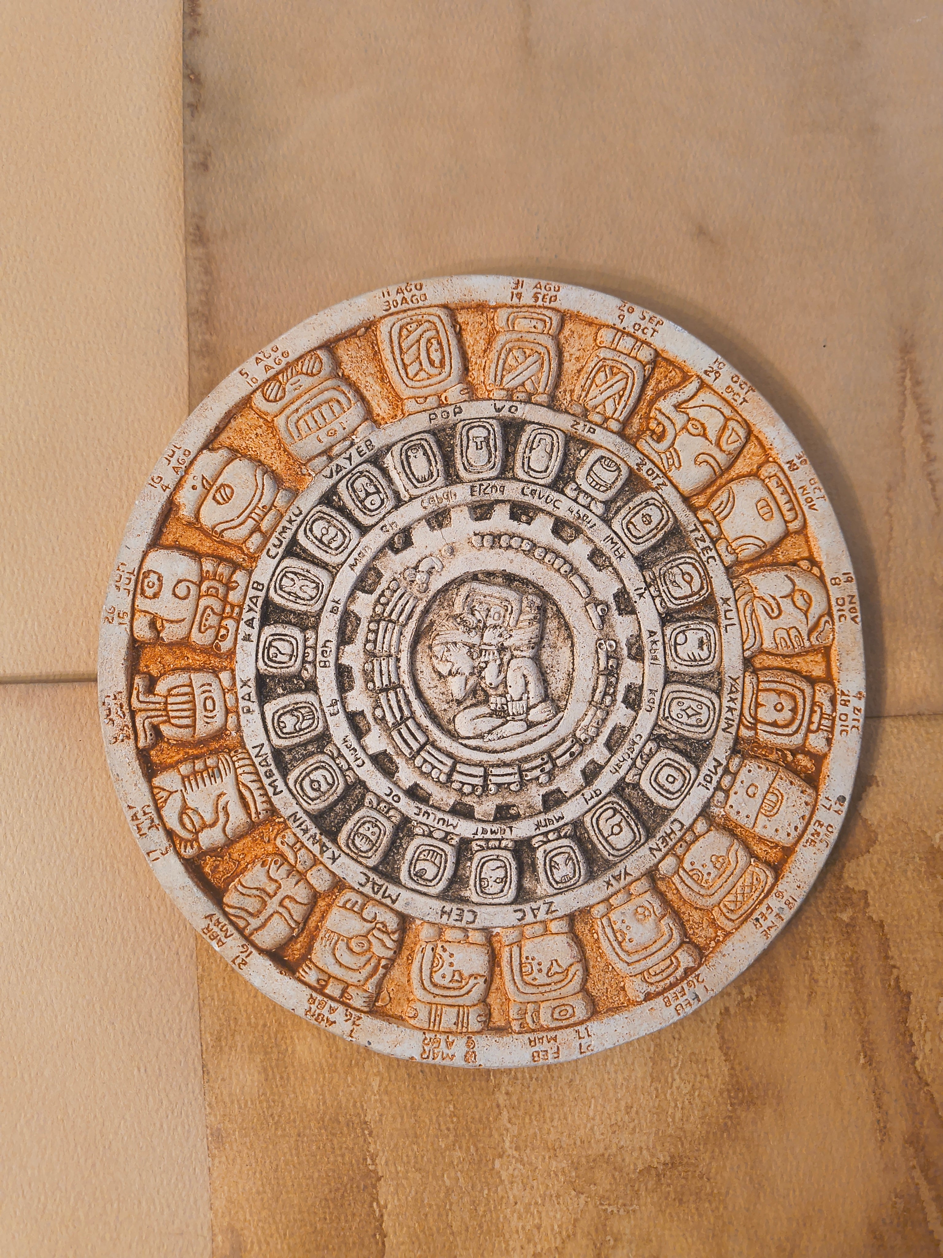 Carved Mayan Haab' Calendar With Glyphs
