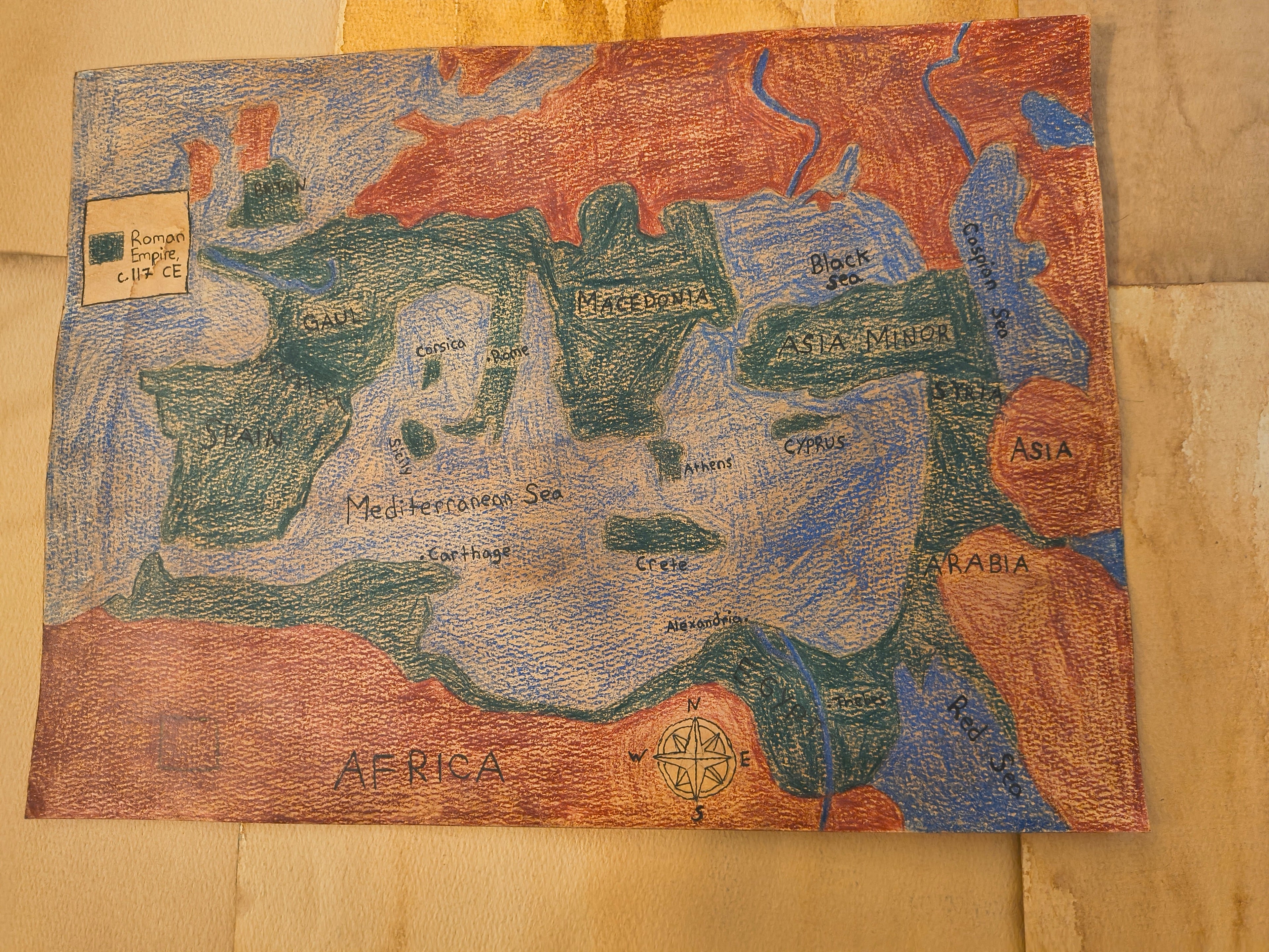 Ancient Rome Map Print Watercolour Paper