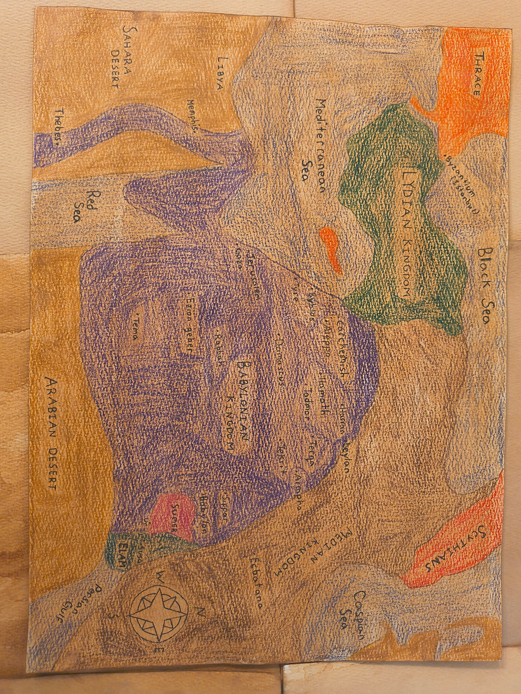 Babylonian Empire Map Print Watercolour Paper