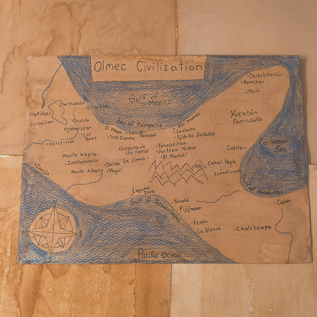 Olmec Civilization Map Print Watercolour Paper
