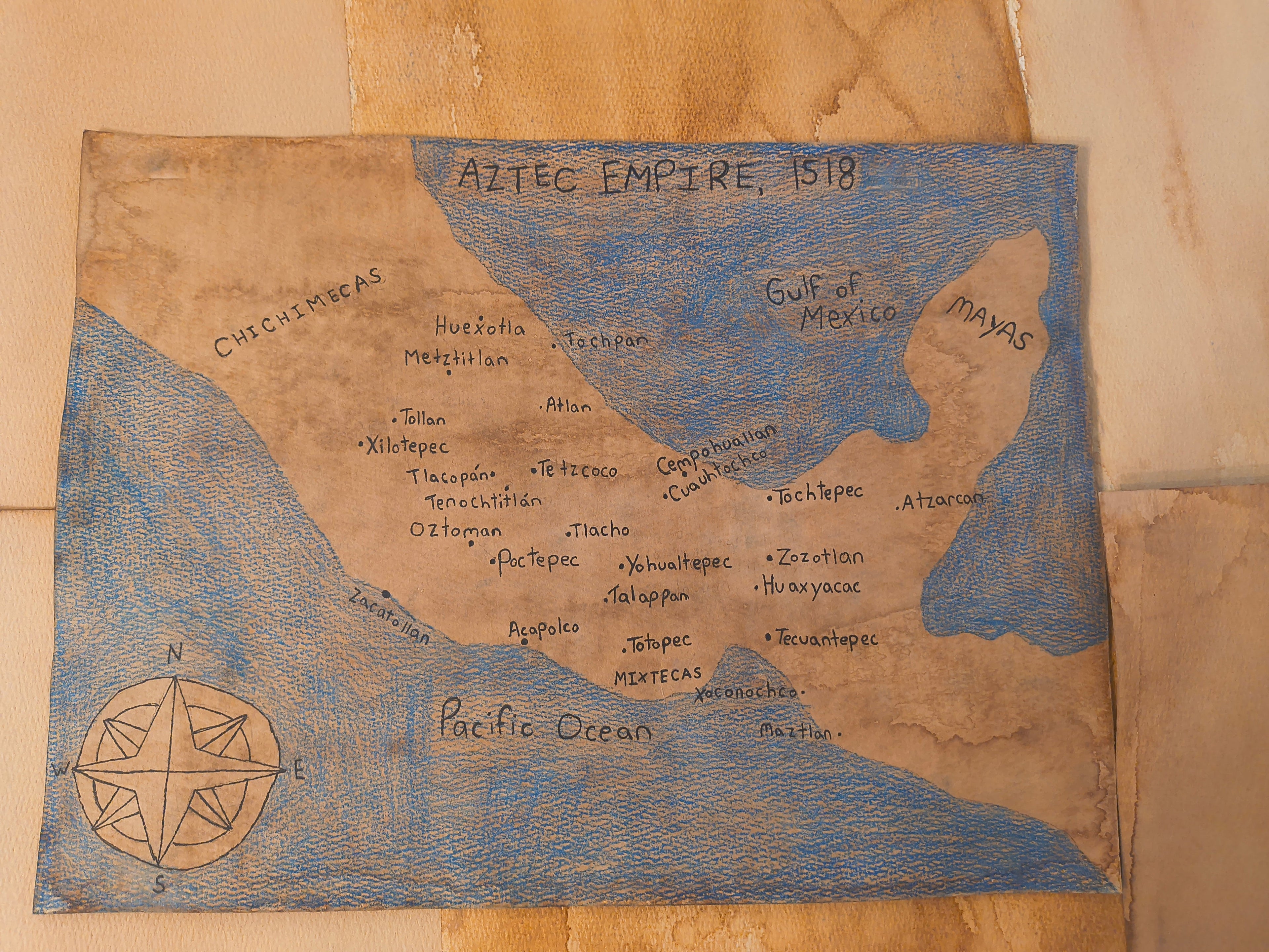 Aztec Empire Map Print Watercolour Paper