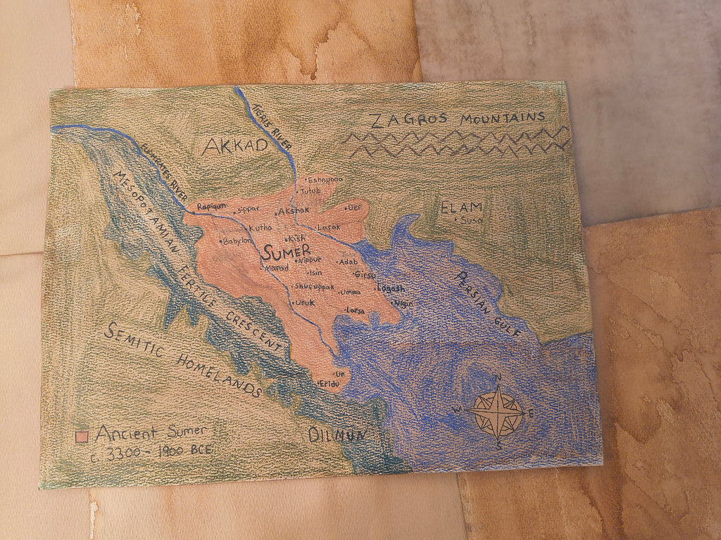 Ancient Sumer Map Print Watercolour Paper