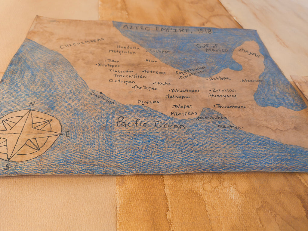 Aztec Empire Map Print Watercolour Paper